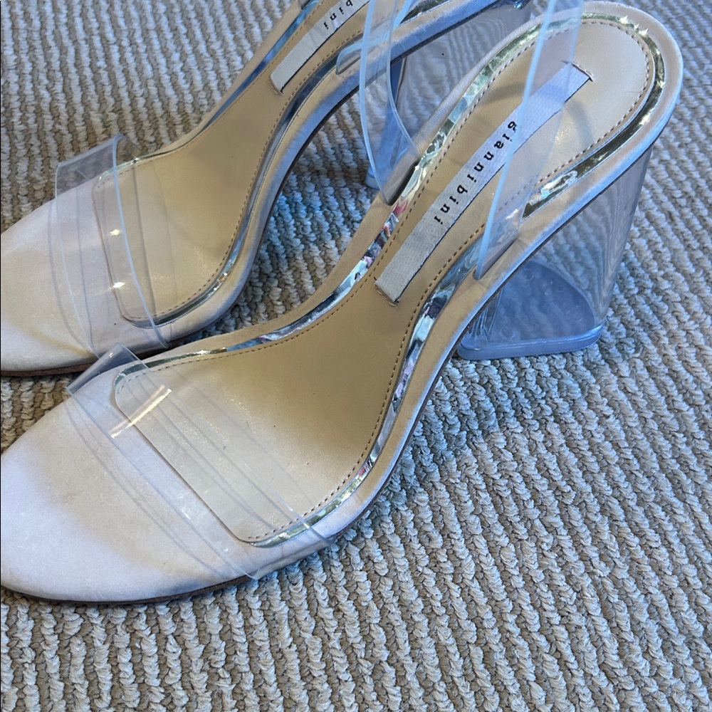 NWT Gianni Bini liyra Tan and Clear vinyl black heel Sandals size 8.5 - Picture 7 of 13